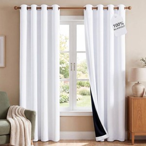 NICETOWN 100% Blackout Window Curtain Panels, Cold and Full Light Blocking Drapes with Black Liner for Nursery, 84 inches Drop Thermal Insulated Draperies (White, 2 Pieces, 52 Wide Each Panel)