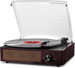 Vinyl Record Player Turntable with Built-in Bluetooth Receiver & 2 Stereo Speakers, 3 Speed 3 Size Portable Retro Record Player for Entertainment and Home Decoration