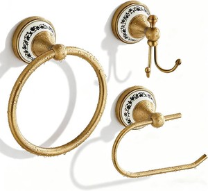 Bathroom Accessories Set, NEWRAIN 3 Pieces Antique Brass Bathroom Hardware Set, Vintage Towel Ring, Hand Towel Racks for Bathroom, Robe Hooks, Toilet