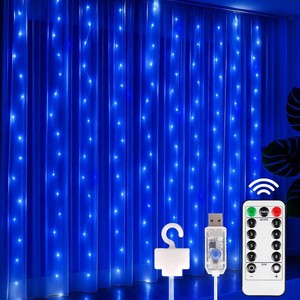 DomeStar 300 LED Fairy Curtain Lights, 9.8ft x 9.8ft Waterproof String Hanging Lights with 8 Modes Remote, Plug in Design for Bedroom Patio Garden Party Wedding Wall Ambient Decor (Blue)