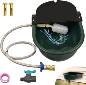 Automatic Dog Water Dispenser with Drain Valve, 1 Gallon Outdoor Auto Water Dog Bowl with Float Valve, Automatic Chicken Waterer with Hose Quick Connector, for Horse, Poultry (Green)