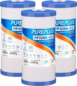 PUREPLUS 5 Micron 10 x 4.5 FXHTC Whole House Sediment and Carbon Water Filter Replacement Cartridge for GE GXWH40L, GXWH35F, GNWH38S, Culligan RFC-BBSA, WRC25HD, RFC-BB, PP10BB-CC, WFHD13001, 3Pack