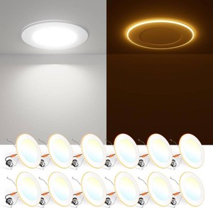 FREELICHT 12 Pack 56 Inch 5CCT LED Recessed Can Light with Night Light, 2700K3000K4000K5000K6000K Selectable Flat Recessed Lighting, 10W110W, 1000LM, Dimmable Retrofit - ETL & FCC