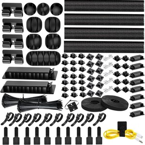 313Pcs Cable Management Kit, 67 Adhesive Cable Clips, Topavatop Desk Cord Organizer, 22 Reusable Cable Strap, 4 Cable Sleeve Split, 200 Nylon Cable Zip Ties with 20 Mounts for TV Office Home, Black