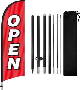 Feather Flag for Business with Pole and Ground Stake - 8ft Open Sign Advertising Banner