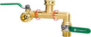 2 Way Brass Garden Hose Splitter Heavy Duty, 360  Rotatable Y Valve, Full Flow Large Ball Valve, 304 Stainless Steel Long Handle, 34 GHT Thread for Outdoor Faucet Lawn Irrigation Car Wash