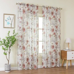 OWENIE Crushed Sheer Curtains 96 Inch Length 2 Panels Set, Sheer Floral Curtains Printed Drapes on Sheers for Living Room, Rod Pocket Light Filtering Window Sheers 42 W x 96 L