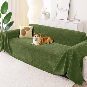 Smiry Couch Cover for Dogs, Washable Chenille Sofa Covers for 3 Cushion Couch, Soft Sofa Slipcover for Pets, Thick Sectional Furniture Protector with Tassels (Green, 88.5x118 Inch)