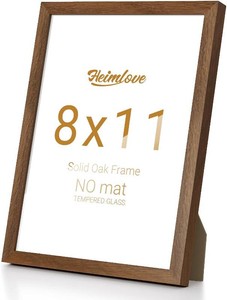 Heimlove 8x11 Picture Frame Solid Oak Wood,11x8 Premium Frames for Wall Hanging or Tabletop,Photo Frames 8 x 11 Natural with No Mat,Tempered Glass,Wall Kit,Walnut Color