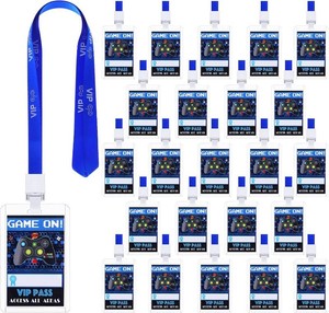 TaoBary 24 Pcs Video Game Party Favors VIP Video Game Lanyard VIP Pass Holder Card Tickets for Birthday Party Supplies