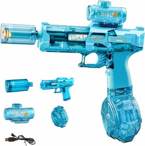 Electric Water Gun for Adults Kids, Transparent Automatic Squirt Watergun with Water Spray Sound and Led Lights, Summer Outdoor Water Pistol Pool Beach Party Toys for Boys Girls, Blue (missing charging cable)