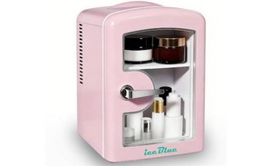 Iceblue Mini Fridge, Skincare Fridge with Viewing Window, 4 Liter 6 Cans Compact Mini Makeup Fridge for Beauty & Beverages, Tiny Fridge for Desk, Bedroom, Car, Office, Dorm, Gift - Pink (missing shelves)
