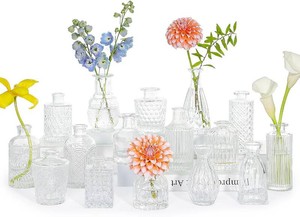 SUPMIND 16pcs Glass Bud Vase Set, Small Clear Flower Vases for Centerpieces in Bulk, Cute Mini Vintage Vase for Wedding, Home Decor, Table Decoration