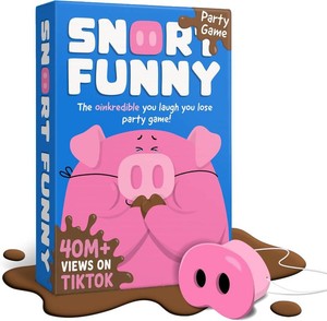 Snort Funny   The Oinkredible You Laugh You Lose Party Game, Family Games for Kids and Adults w 150 Challenge Cards, 5 Pig Snouts & Mud Tokens, Funny Games for Friend & Family, 4-8 Players, Ages 8