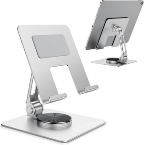 TIGRIS 360  Rotating Tablet Stand for iPad, Adjustable Foldable Metal Desk Stand, Stable Portable Tablet Holder for Office, Kitchen, Video Calls, Compatible with iPad ProAirMini, Kindle, Surface