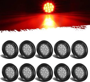 Partsam 10Pcs 2.5 Round Red 13 LED Side Marker Clearance Lights with Reflectors for Truck Trailer RV, Grommets and Pigtails Include, Clear Lens, Sealed Waterproof, Flush Mount, 12V