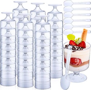 Nuogo 200 Pcs 5oz Mini Dessert Cups with Spoons Bulk 100 Pcs Clear Small Parfait Appetizer Cup with 100 Spoons Disposable Plastic Dessert Goblets for Summer Party Pudding Ice Cream(Transparent Color)