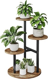 INGIORDAR Plant Stand Indoor Outdoor Corner Plant Shelf for Multiple Flower Pots Flower Stand Holder for Patio Garden Balcony Living Room (BlackRustic Brown, 4 Tier)