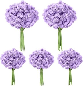 5 Bouquets Purple Ranunculus Artificial Flowers, 30 Pcs Silk Mini Faux Ranunculus Bouquet for Wedding, Bridal Shower, Centerpieces, and DIY Decorations