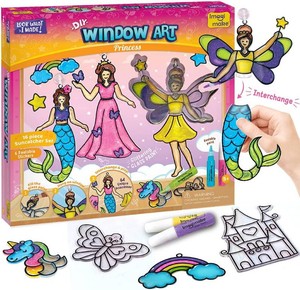 Imagimake Window Art Princess  Unicorn & Mermaid Suncather Kit  16 Pieces Glass Painting Set  Kids Activities Ages 5-8  DIY Craft Kit  Birthday Gifts for Girls Ages 5,6,7,8,9,10,12 Years Old