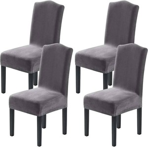 H.VERSAILTEX Velvet Dining Chair Covers Stretch Chair Covers for Dining Room Set of 4 Parson Chair Slipcovers Chair Protectors Covers Dining, Soft Thick Solid Velvet Fabric Washable, Grey