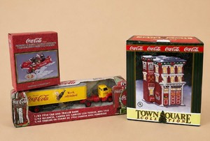 Coca Cola Collector LOT Town Square 143 1950 Cab and Trailer Bank Plus Emmett Kelly Ornament