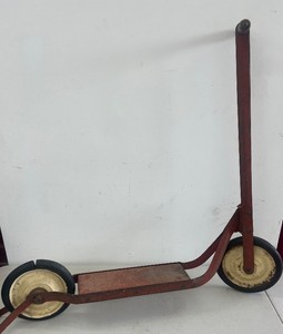 Vintage red pressed metal push scooter 1940-1950s