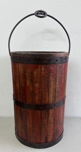 Primitive staved kerosene oil bucket with wrought iron bail handle and steel bands 24 Farmhouse Decor