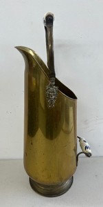 Large Brass Coal Scuttle Bucket with Porcelain Delft Handles