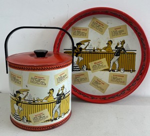 Hot Stuff Metal Ice Bucket and Tray by Gailstyn 1960s