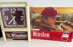 Vintage Winston Cigarettes Light Up Clock and Sign
