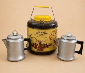 Vintage Camp Kitchen LOT - Coast to Coast Insulated Jug and Two Aluminum Percolators