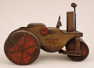 Vintage 1920s Keystone Ride Em Steam Roller Pressed Steel Ride on Toy