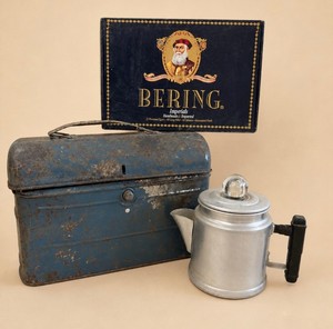 Vintage lunch Break LOT Blue Lunch Box, Coffee Percolator and Bering Cigar Box