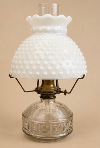Vintage Glass Oil Lamp and Hobnail Milk Glass Shade