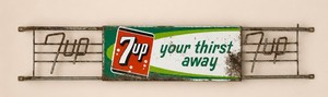 Original 1960s-70s 7-Up Your Thirst Away Metal Screen Door Push Bar Sign