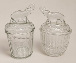 Lot of 2 of Vintage Glass Jars with Elephant Lids
