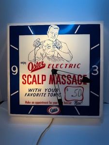 Vintage Oster Electric Scalp Massage Advertising Wall Clock Works