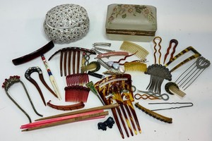Vintage Hair Accessories Combs Barrettes and Trinket Boxes