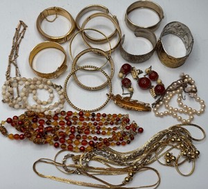 Gold Tone Bracelets Two Bead Necklaces