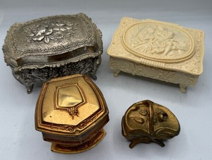 Lot of 4 Jewelry Boxes Trinket Boxes Art Nouveau style, Gold Pedastal