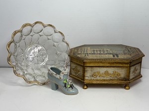 Music Jewelry Box LOT Gold Gilt Victorian Style Jewelry Box