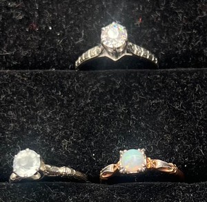 Lot of 3 Rings - 2 18K with rhinestones and Opal Ring