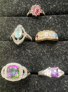 Lot of 4 925 Sterling Rings including Mothers Ring with Stones