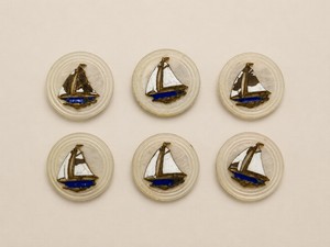 LOT of Six Czech Glass Sailboat Buttons Opalescent 1920s-1930s