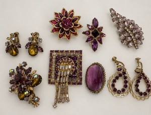 Vintage Amythest Stone Rhinestone Jewelry LOT