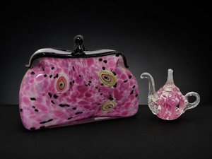 Vintage Blown Glass Art Glass Purse and Teapot