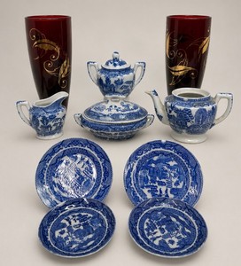 Ruby Tumblers and Transfer Ware Tea Service