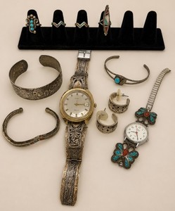 Vintage 925 Mexico Sterling and 10k Timex Watch and Jewelry Lot