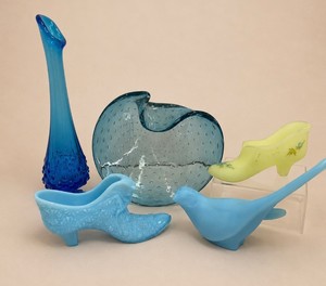 Fenton Blue Hobnail Swung Vase, Fenton Art Glass Murano Style Glass Dish